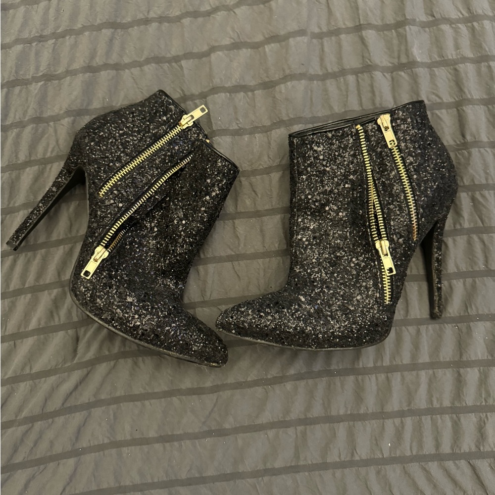 Black glitter ankle boots